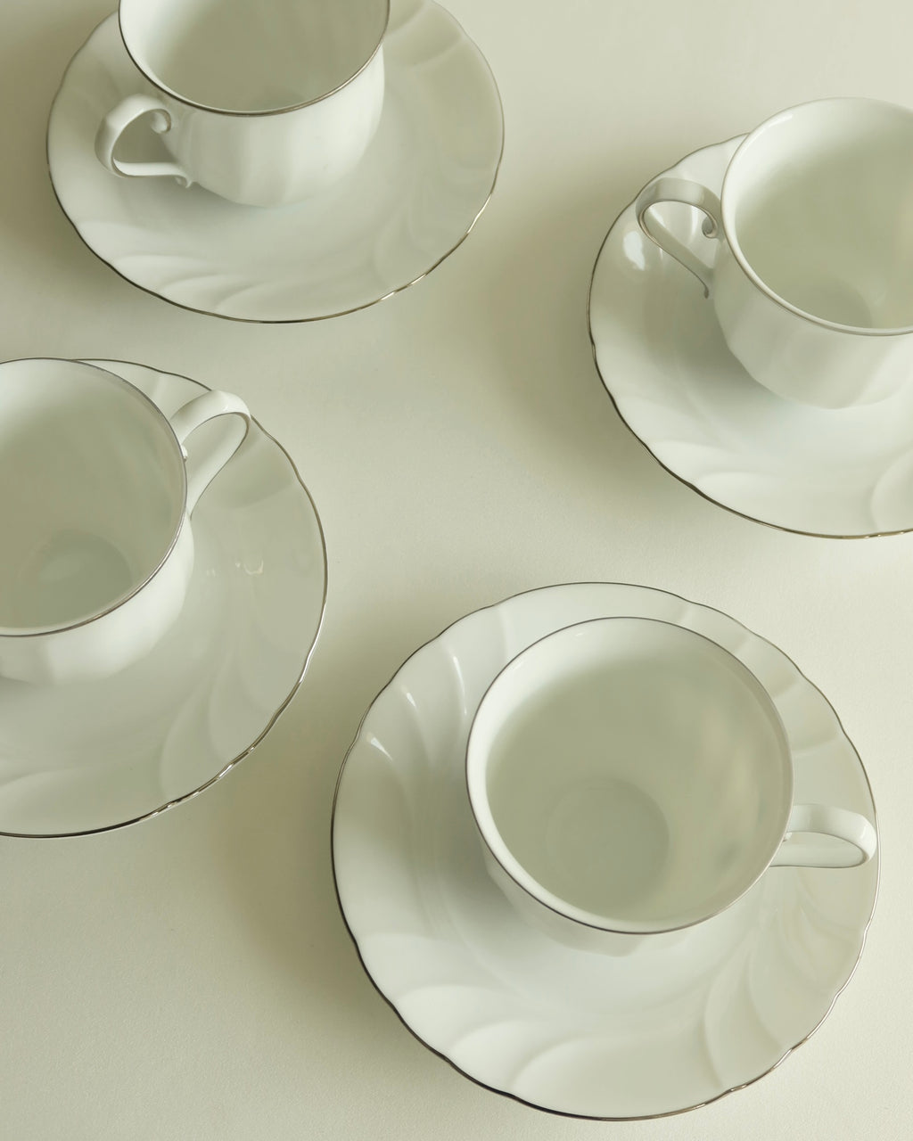 Platinum Rim Teacups & Saucers Set
