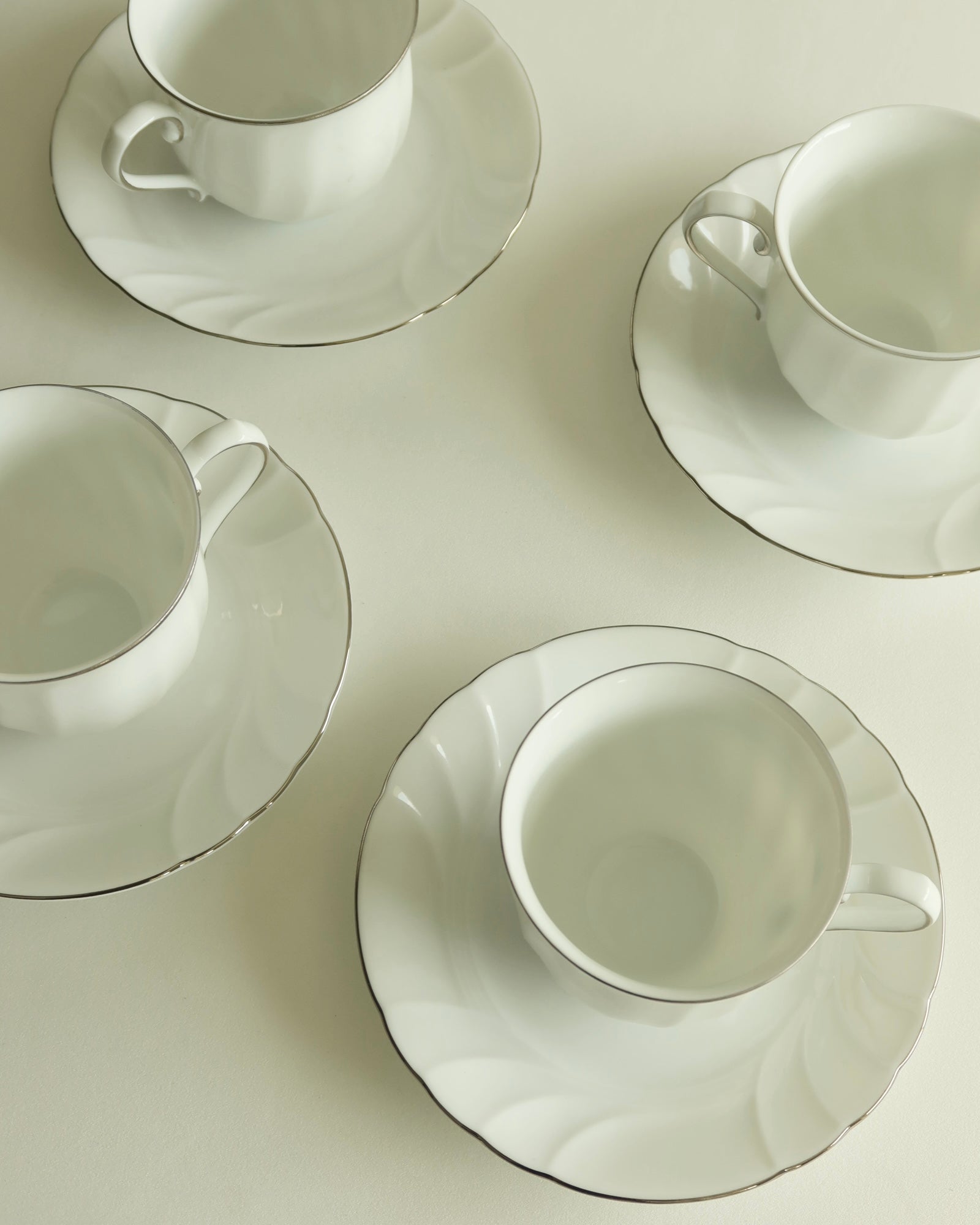 Platinum Rim Teacups & Saucers Set